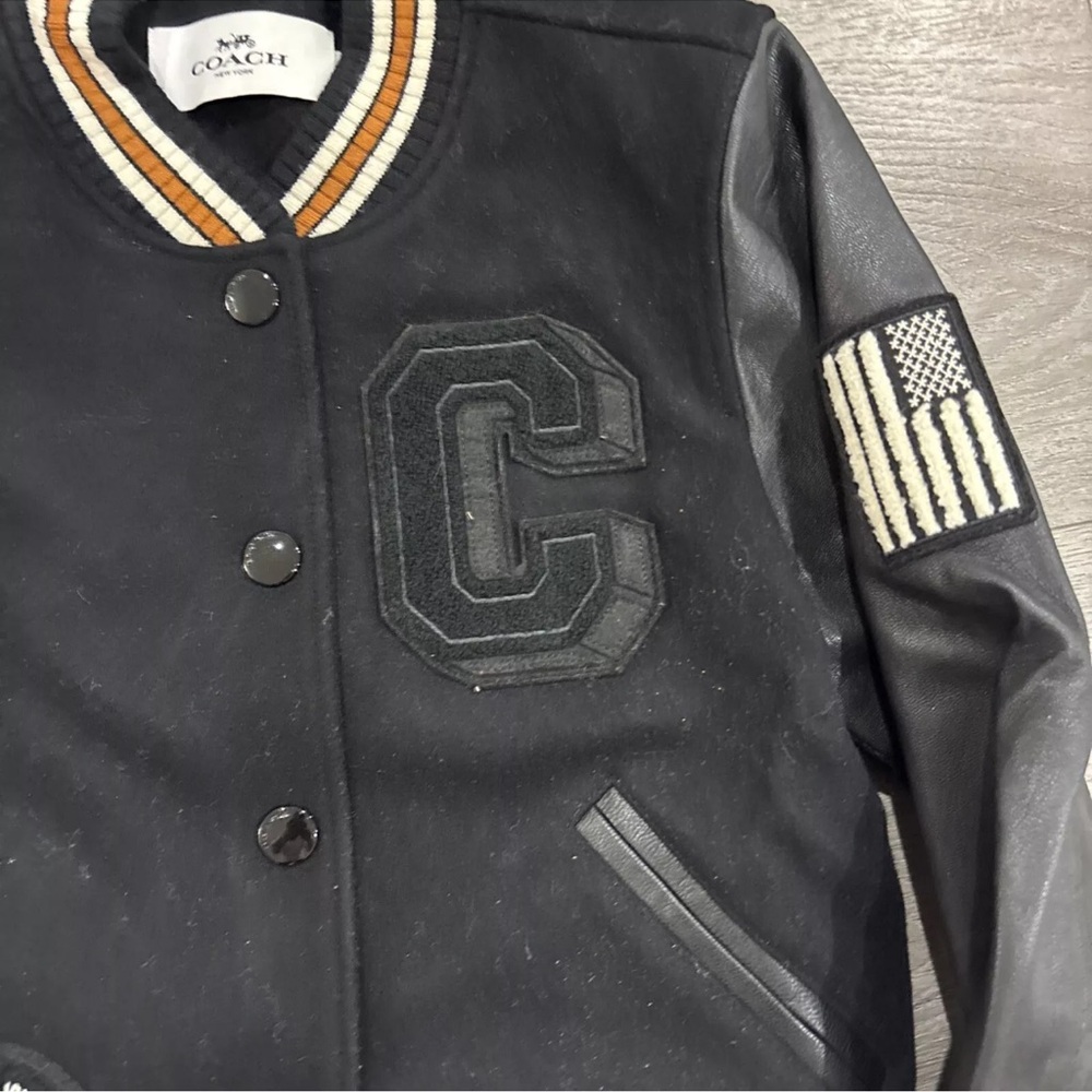 Coach Black Bomber Varsity Jacket with Wool Blend